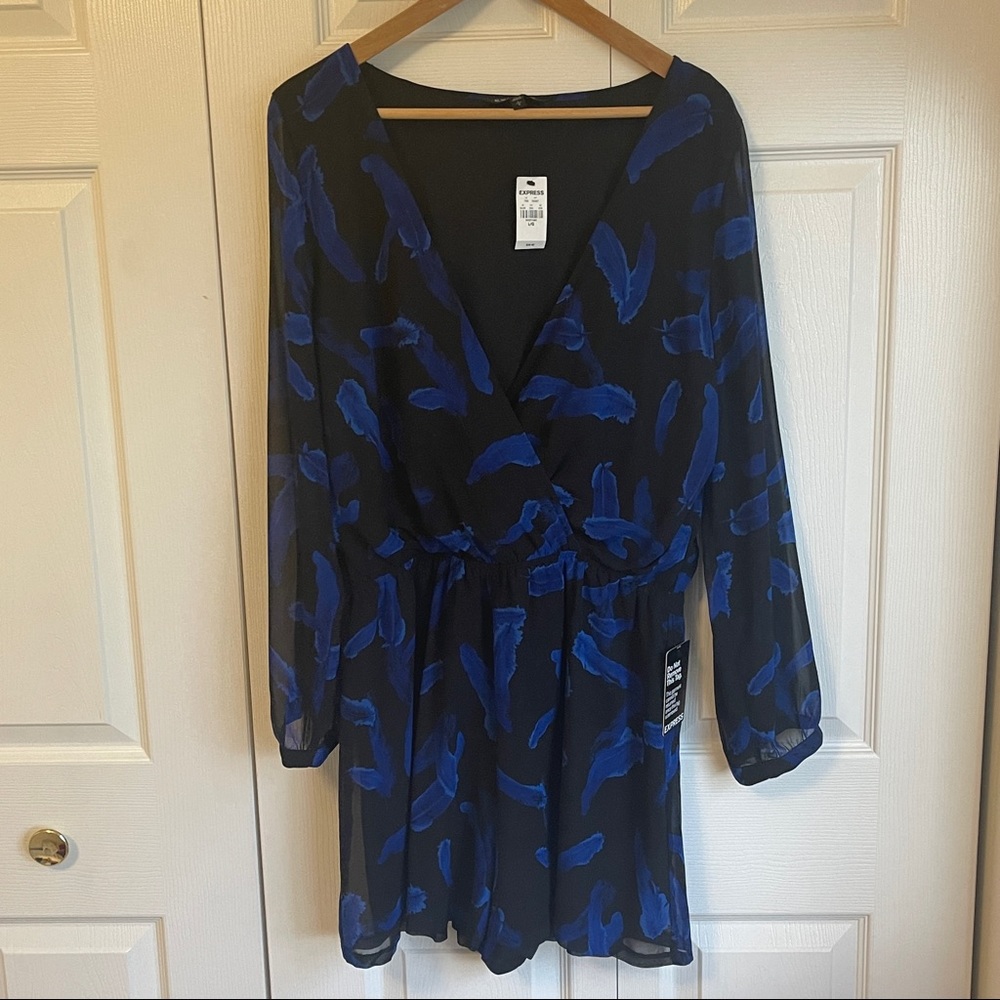 Express Blue and Black Feather Romper